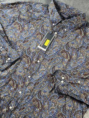 Roundtree & Yorke Luxury Cotton Paisley Blue Button Down Shirt Men's 3XB NWT